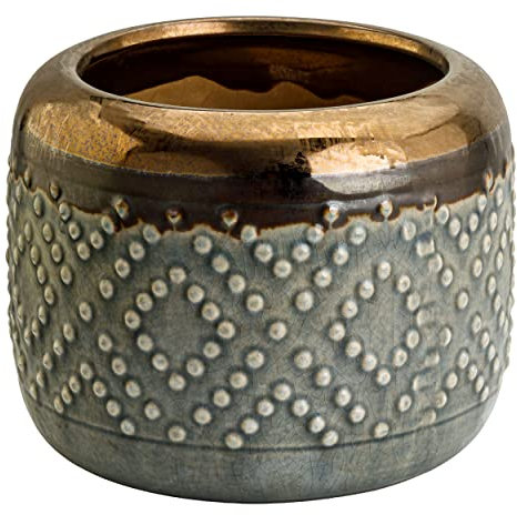 botle Keramik Oval Glasiert Blumentopf Grau & Gold H 16cm D 15cm Vintage Skandinavischen Stil Ornament