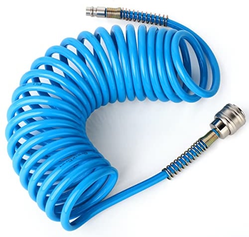ERGAOBOY Blauer 10M PU Luftspiralschlauch mit 8mm Außendurchmesser, (mit Schnellkupplung und Stecknippel, Schlauchmaterial aus PU)