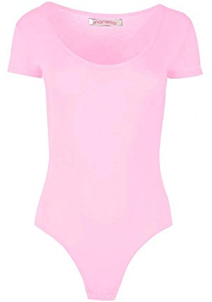 Colop Womens Cap Short Sleeve Plain Round Neck Stretch Leotard Bodysuit Uk 8-26 (Baby Pink, 12-14)