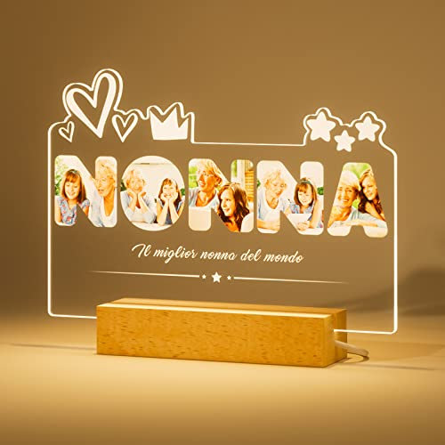 Bemaystar Idee Regalo Nonna Lampada Personalizzata con Foto e Scritta Regalo Festa dei Nonni Personalizzato Cornice con Dedica Regali di Natale Originali per la Nonna dei Nipoti