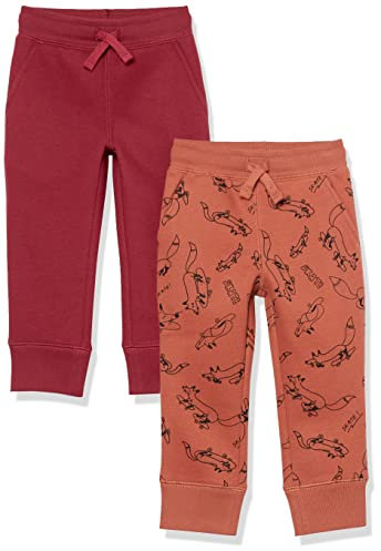 Amazon Essentials Pantaloni sportivi jogger in pile - colori fuori produzione Bambini e ragazzi, Pacco da 2, Granata/Ruggine Skate Fox, 2 anni