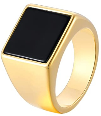 Beydodo Ring Edelstahl Gold, Herren Ring Siegelring Hochglanzpoliert Freundschaftsring Männer Ringe Größe 60 (19.1