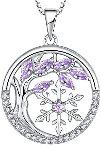 YL Collier Arbre de Vie et Flocon de Neige Argent 925 taillé Juin Pierres de Naissance Alexandrite Pendentif pour Femme
