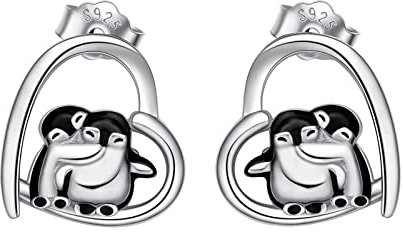Pinguin Ohrringe Silber 925 Pinguin Herz Ohrstecker Pinguine Schmuck Geschenke Damen