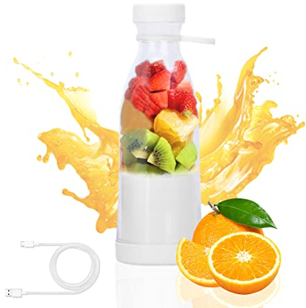 Portable Blender, Blender Smoothie Makers Mini Jug Blenders Personal Fresh Juice Blender Bottle USB Rechargeable Milk Shakes 350ml Travel Gym Office (White)
