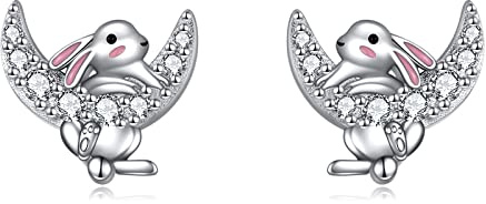 VONALA Hasen-Ohrringe für Frauen, Sterlingsilber, Hasen-Ohrstecker, Mond, Kaninchen, Ohrstecker, niedlicher Hasen-Schmuck, Geschenke für Frauen, Teenager, Mädchen, Tochter