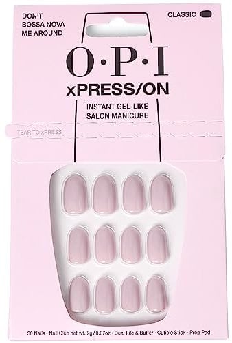 OPI xPRESS/ON Don’t Bossa Nova Me Around | Faux ongles press-on gris neutre, courts, forme ronde | Avec colle pour ongles | Longue tenue, réutilisables, respectueux des ongles.