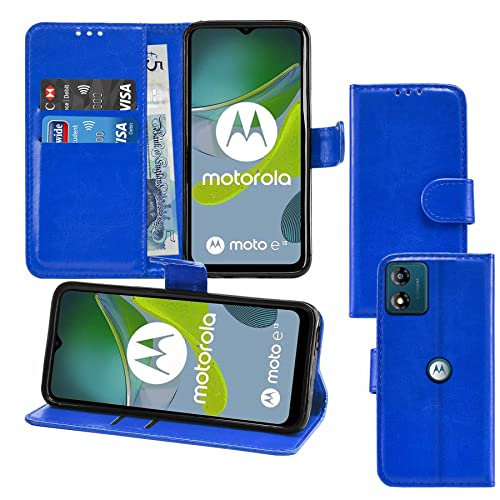 MAU Motorola Moto E13 Case, Blue PU Leather Flip Wallet Phone Stand Case Cover Holster with 2 Slot Card Holder and Magnetic Closure for Motorola Moto E13