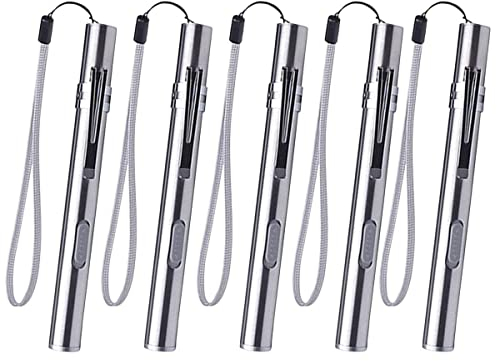 WholeFire 5 Stück LED Kleine Taschenlampe USB Diagnostic Medizinische Klein Penlight, Edelstahl Wasserdicht Wiederaufladbare Stift Licht mit Taschenclip + USB Kabel für Mechaniker
