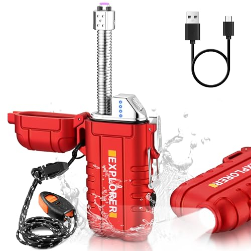 Bistfy 2023 Lichtbogen Feuerzeug, Elektrisches Feuerzeug USB C Plasma Feuerzeug mit Licht& Notfall-Pfeife, Wasserdicht&Winddicht Feuerzeug Camping Survival Kamin Kerzen, Männer Geschenk