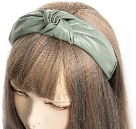 axy Leder Haarreif Lederlook Haarreifen Damen Haarband Vintage Hairband Stirnband Klassische und modische Leather HR27AL (Graugrün)