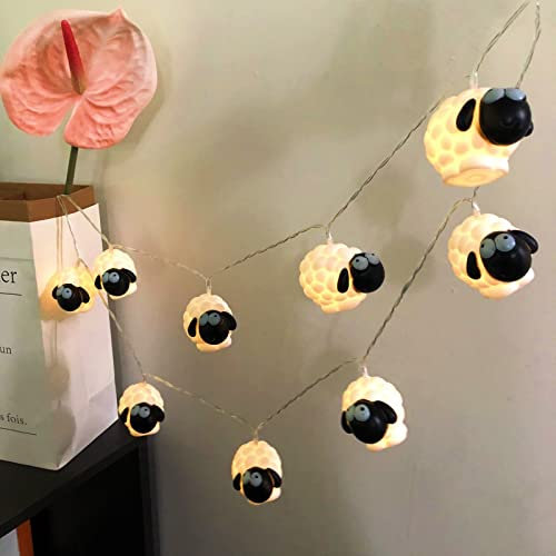 1.65m 10LEDs Novelty Sheep String Fairy Light Children's Room Decor Night Light Battery Powered with Timer Function for Christmas Birthday Sleeping Decoration (Black face Sheep)