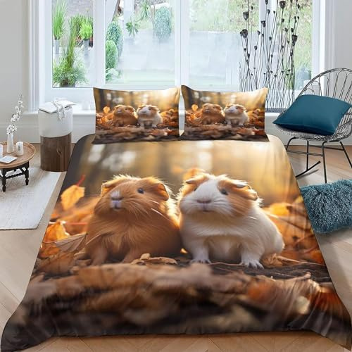 Meerschweinchen Bettwäsche 135x200 cm Weich Microfaser Bettwäsche-Sets Süße Tiere Bettbezug 3D Bettbezüge mit Reißverschluss und 2 Kissenbezug 80x80 cm, B1201
