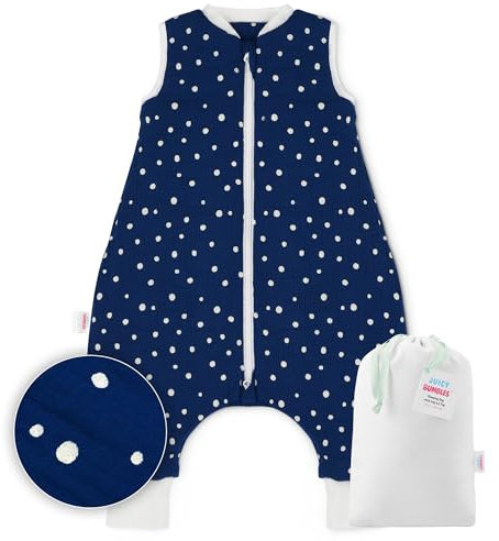 Juicy Bumbles Baby Musselin Schlafsack mit Füßen 2.5 TOG Winter Winterschlafsack mit Fuen Beinen - Kinder Kinderschlafsack - Nachtblau 80 cm 2 Jahre