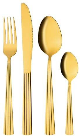 GRÄWE Besteckset für 4 Personen aus Edelstahl, goldenes Essbesteck, Tafelbesteck Set 16-teilig, Spülmaschinengeeignet, Besteck Set mit Dekor - Serie Athen