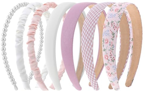 COMNICO Set med 7 fashionabla hårband för kvinnor, antislida, i glittrande tyg, i olika färger, håraccessoarer för kvinnor, flickor och barn