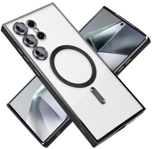 DiyGody Magnetic Case for Samsung Galaxy S24 Ultra 5G 6.8Inch, Compatible for MagSafe, Camera Protector Plating Edge Design Soft Clear Shockproof Phone Cover for Women Men (Black)