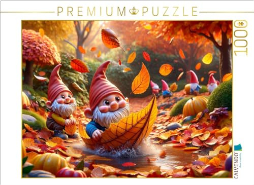 CALVENDO Puzzle Herbstsegeln im Blättermeer: Zwerge auf großer Fahrt | 1000 Teile Lege-Größe 64 x 48 cm Foto-Puzzle für glückliche Stunden