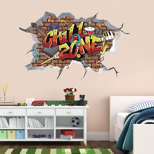TOARTI 3D Chill Zone Musik Wandtattoo für Jungenzimmer Schlafzimmer 3D Graffiti Wandaufkleber Gamer Aufkleber für Wand Gamer Zone abnehmbare Wandkunst Playstation Dekor