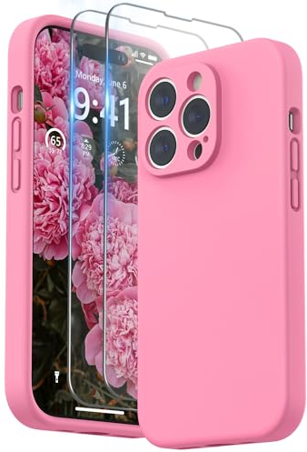 SURPHY Hülle Kompatibel Mit iPhone 14 Pro, Silikon Case Mit Displayschutzfolie Und Kameraschutz, Schutzhülle 6,1 Zoll 2022, Pink