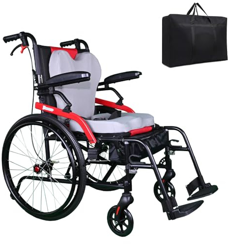 PNOMSP 14lb Magnesium Ultra Lightweight Wheelchair 20 inch seat with Flip Back Arms,Lightweight Wheelchair Foldable,wheelchairs for Adults with Travel Bag