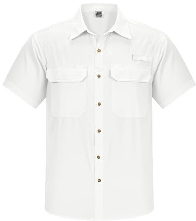 Outdoor Ventures Men's Quick Dry Casual Shirts UPF 50 Button Down Hiking Shirts Lightweight Short Sleeve Cooling Shirt for Safari Fishing Golf Travel White L