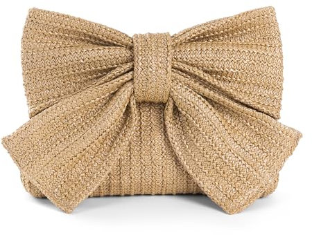 Syrads Straw Bow Clutch Bag for Women Summer Straw Woven Shoulder Handbag for Wedding,Khaki