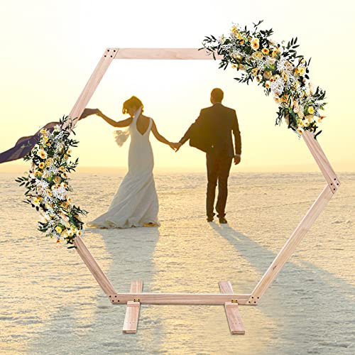 Bogen Hochzeit Sechskant Holz, Eleganter Traubogen aus Holz mit Sechseckiger Laube für Hochzeit, Geburtstag, Party Deco, 233x225cm