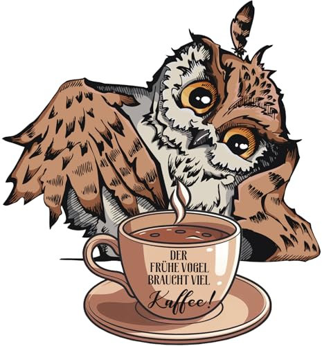 TOARTI Kaffee Wandtattoo,41x38cm,Kaffeebohnen Wandaufkleber,Sprüche und Zitate Küche Wandsticker Wohnzimmer Esszimmer Cafe Wanddeko,Wandaufkleber der frühe Vogel braucht viel Kaffee Küche Wanddeko
