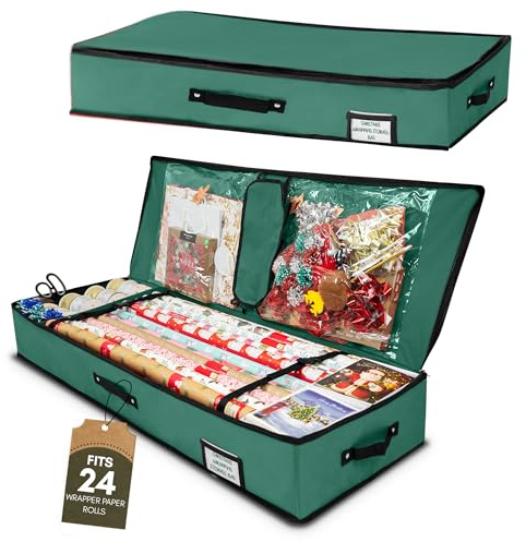Pelle & Sol Christmas Wrapping Paper Storage Bag - Fits 24 Rolls, 600D Tear-Proof Organizer, Space-Saving Design, Ideal for Christmas and Holiday Wrapping Paper Storage and Organization - GREEN