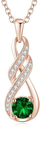 LOCIBLO May Birthstone Necklaces for Women 925 Sterling Silver Infinity Pendant 18K Rose Gold Plated Green Synthetic Emerald Necklace Jewellery for Her, 16+2