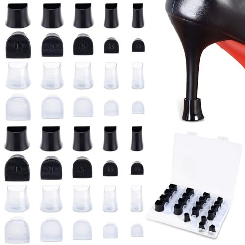 Modixun 20 Paar 5 Größen High Heel Protektoren, Fersen Reparatur Kappen Abdeckungen Rutschfeste Fersenstopper, Ferse Ersatz Spitzen mit Aufbewahrungsbox für Hochzeit, Gras, Kies