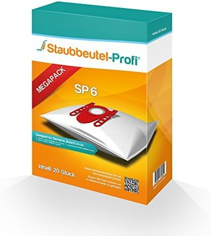 Staubsaugerbeutel SP6 kompatibel für Staubsauger Siemens VBBS10Z5V0 VBBS607V00 Bosch VBBS07Q8V0 Bosch VBBS625V00 Siemens VBBS616V00 Swirl S67 Swirl S62 Type FGall (20 Staubbeutel)