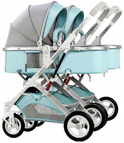 MEHWSAR Doppel-Kinderwagen for Neugeborene, Zwillingskinderwagen for Säuglinge und Kleinkinder, Abnehmbarer Kinderwagen, Klappwagen, Zwillingskinderwagen, Tandem-Kinderwagen(Blauw)