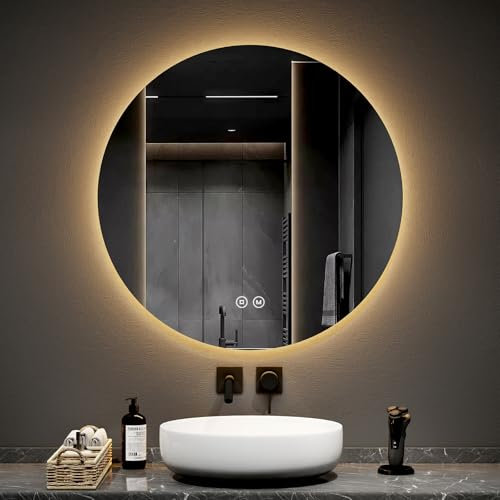 EMKE Badspiegel mit Beleuchtung rund 80cm Durchmesser Badezimmerspiegel mit 3 Lichtfarbe dimmbar, Speicherfunktion, Touchschalter, IP44 energiesparend hinterleuchtet badspiegel rund