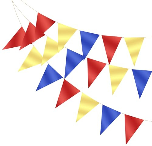 PATIKIL 2Pcs 16.5 Pies Banderines De Banderas Rojo/Oro Claro/Azul | Bandera Triangular De Papel Guirnalda De Banderines Vintage Cadena De Banderas, Para De Boda Cumpleaños Carnaval Fiesta
