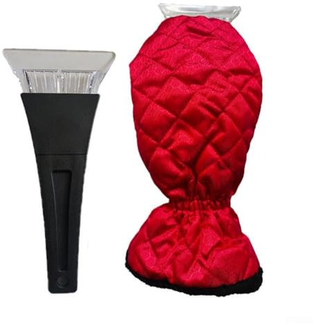 Feegow Windschutzscheiben-Eiskratzer mit weichen und wasserdichten Flanellhandschuhen für zusätzliche Wärme und Schutz (rot)