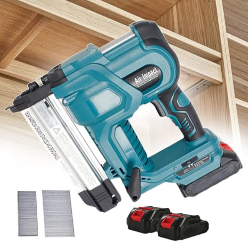 pealiritansemen Cordless Brad Nailer, Punch Framing Nailer, For 32 Mm Staples & 50 Mm Straight Nails, Nailing Machine For Wood, With Auxiliary Lighting, For Tacking Cardboard, Fabric, Leather,Blue
