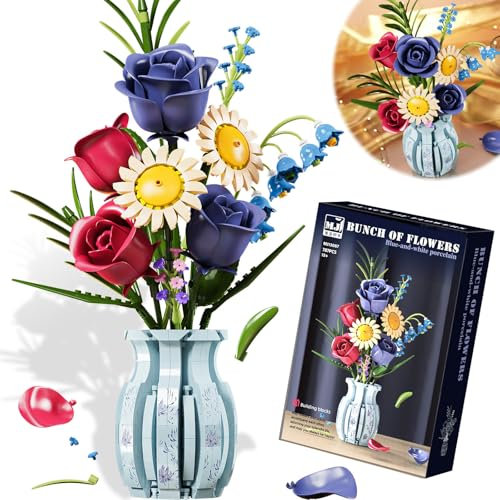 AIRCADIA Blumen Bauspielzeugset mit Bauspielzeugset Vase, 11 Blumenstrauß Bausteine 787 Stück für Lego, Botanical Kollektion Bauklötze Pflanzen Home Deko,Geschenk für Frauen Kinder 8-12+