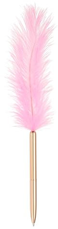 PATIKIL 1.0mm Feather Ballpoint Pens Bulk, Black Ink Vintage Plated Rod Quill Writing Pens for Office Wedding Guest Signature Style 1, Pink/Rose Gold