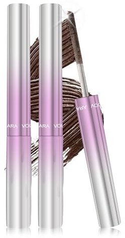 Metal Mascara Wasserfest Braun, 2 Stück Iron Wand Mascara 3D Curling Long Lasting, Waschbarer Metallbürstenkopf, No Clumping, No Smudging, Precision Defining, Wimperntusche Lange Wimpern für Frauen-02