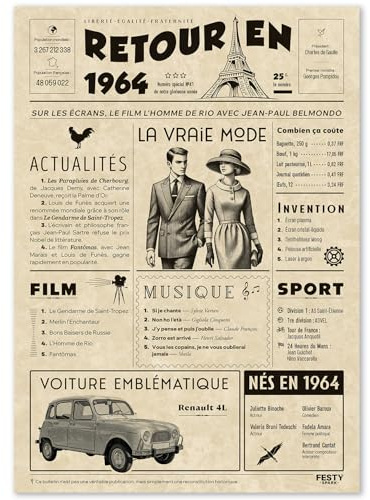 Regalo original de regreso en 1964 – Idea de regalo de 61 años para mujer y hombre, tarjeta de cumpleaños de 61 años, mujer y hombre, decoración de cumpleaños de 61 años para mujer – Tarjeta de