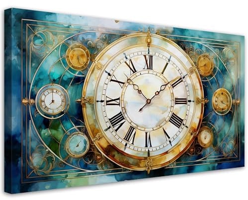 Feeby Bilder - Foto Geschenk - Vintage Uhr Türkis - 120x60 1tlg - Leinwandbilder Wohnzimmer - Wandbild über dem Bett - Bild Schlafzimmer - Aesthetic Zimmer Deko - Modern Pictures