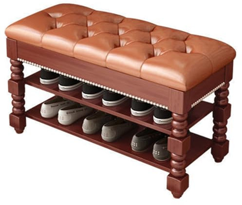 Mid Century Schuhbank aus Holz mit Kissen, elegante Eingangsaufbewahrung, perfekt für Flur & Wohnzimmer (80 x 30 x 45 cm)