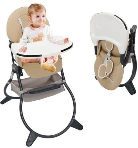 Hochstuhl Baby Kinderhochstuhl, Babystuhl mit Esstisch, Korb und Sicherheitsgurt, Kinderstuhl Klappbar Babyhochstuhl ab 6 Monate bis 6 Jahre