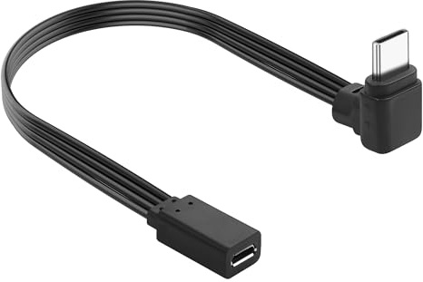 JSADZKJ Angle droit USB C à Micro USB Câble,Ultra flexible USB C mâle à Micro USB femelle câble,90 degrés court Type C à Micro câble plat pour téléphones portables,lecteurs MP3-0.65Ft (Angle haut)
