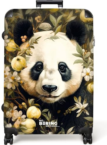 NoBoringSuitcases.com® Koffer Groß 77x51.5x28 cm Reisekoffer 4 Rollen Leicht Kindertrolley XXL Reise Hartschalenkoffer Suitcase Large Pandabär - Blumen - Farbenfroh