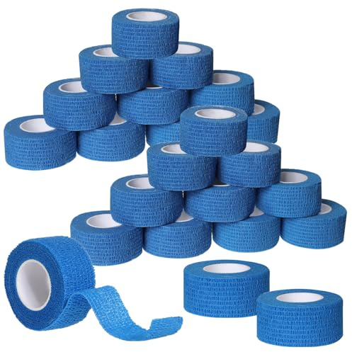 24 Rollen Fingerpflaster Selbsthaftende 2,5cm x 4,5m Selbstklebender Verband Elastische Fixierbinde für Sport Vet Wrap Hund Pferde (Blau)