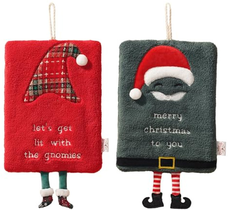 PORUPAEL 2 Stück Weihnachtshandtücher Set Cartoon Handtuch 22 * 18cm Weihnachts Geschirrtücher Weihnachten Küchenhandtücher Superweich Schnell Trocknende Handtücher Kindertuch