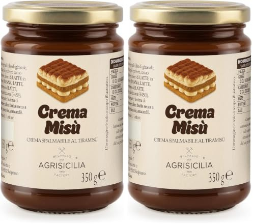 Agrisicilia Cremamisù crema spalmabile al Tiramisù, vasetto da 350g, dolce al caffè e cacao, ideale per colazioni e dessert (Confezione da 2)